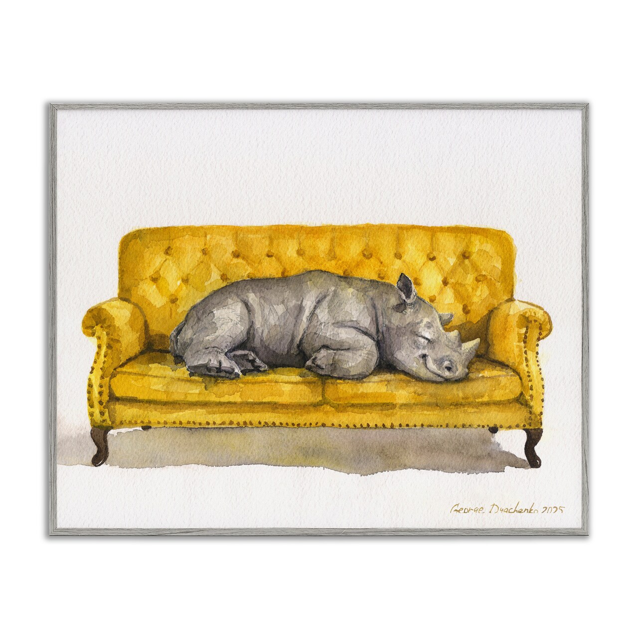Stupell Industries Cute Rhino Resting Framed Giclee, design by George Dyachenko